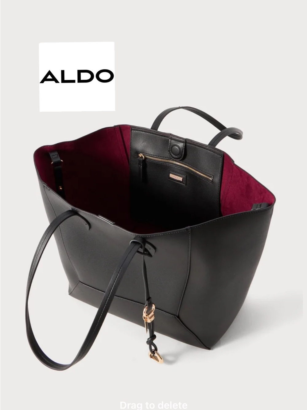ALDO Black Tote with Burgundy Interior Trim